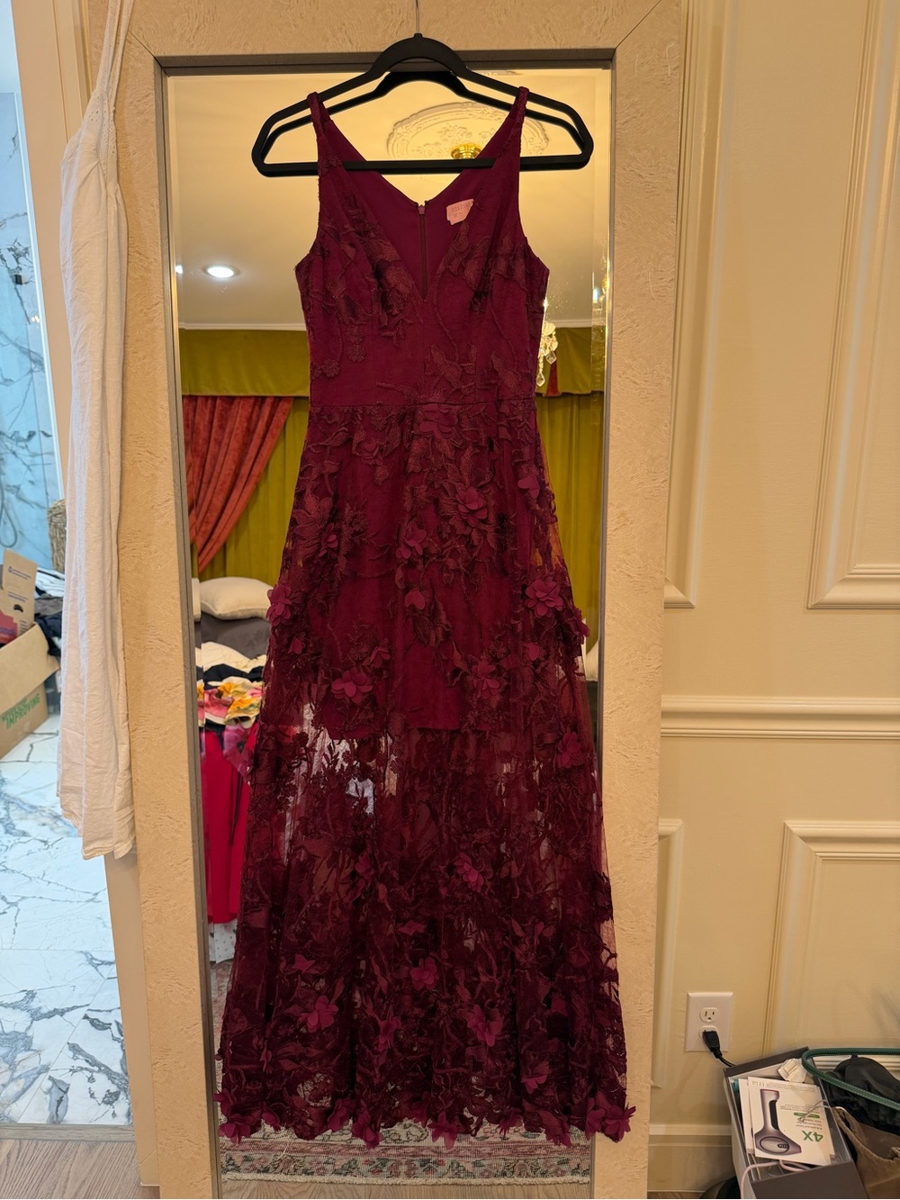 Dress the Population Burgundy Floral Appliqué Maxi Dress - Picture 9 of 11
